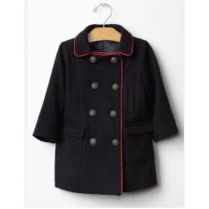 Gap Baby Girl's Contrast-Trim Pea Coat Jacket Black Size‎ Toddler 2-Years